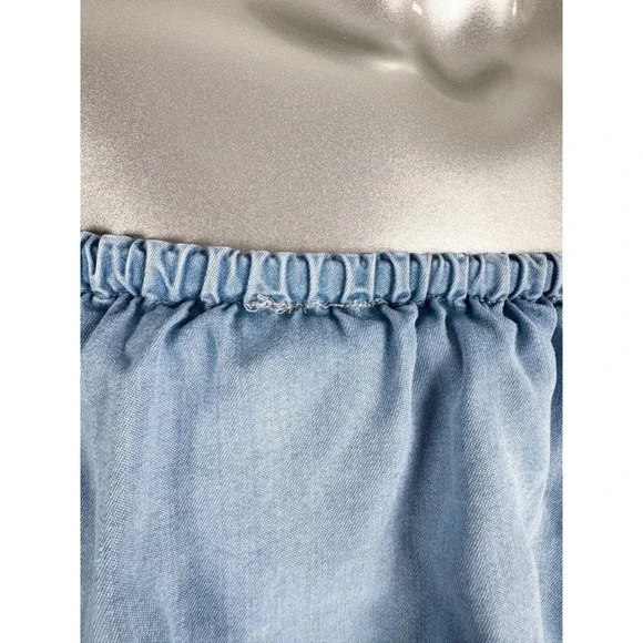 Zara mini Dress Blue Chambray Off The Shoulder Ruffled - Picture 4 of 9